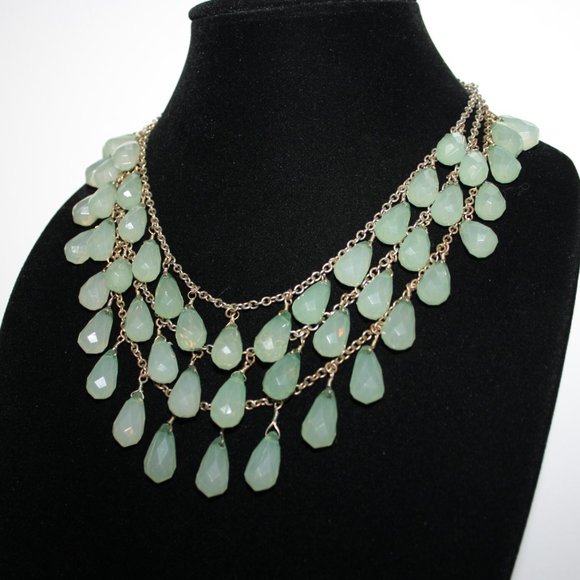 Beautiful silver gold green layered gem necklace